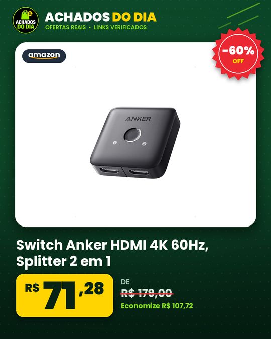 Switch Anker HDMI 4K 60Hz, Splitter 2 em 1