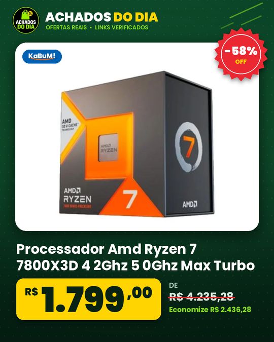Processador Amd Ryzen 7 7800X3D 4 2Ghz 5 0Ghz Max Turbo Cache 104 MB 8 Nucleos 16 Threads Am5 Com Video