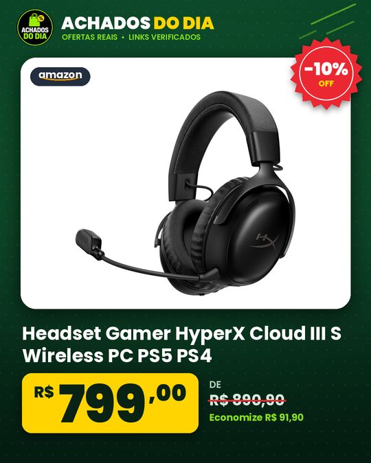 Headset Gamer HyperX Cloud III S Wireless PC PS5 PS4 Nintendo Switch Drivers de 53 mm Áudio DTS Microfone de