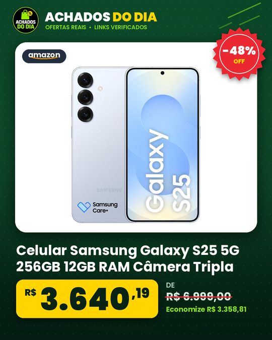 Celular Samsung Galaxy S25 5G 256GB 12GB RAM Câmera Tripla de 50+12+10 Tela Grande de 6.2" Azul