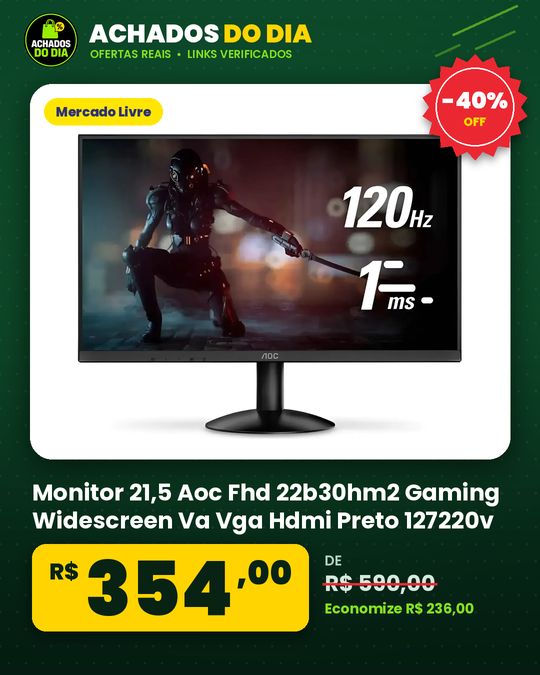 Monitor 21,5 Aoc Fhd 22b30hm2 Gaming Widescreen Va Vga Hdmi Preto 127220v