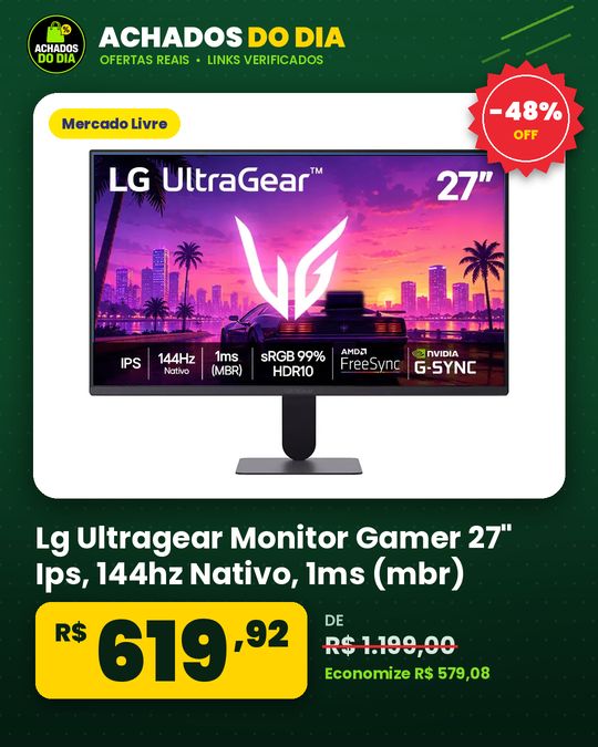 Lg Ultragear Monitor Gamer 27" Ips, 144hz Nativo, 1ms (mbr), Full Hd (1920x1080), Hdr10, Nvidia G-sync