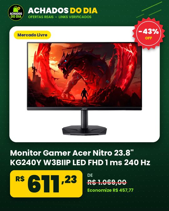 Monitor Gamer Acer Nitro 23.8" KG240Y W3BIIP LED FHD 1 ms 240 Hz