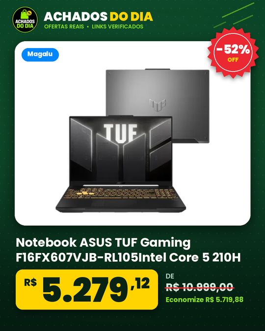 Notebook ASUS TUF Gaming F16FX607VJB-RL105Intel Core 5 210H NVIDIA RTX 3050 8GB 512GB SSD KeepOS 16" LCD LED FHD 144 Hz