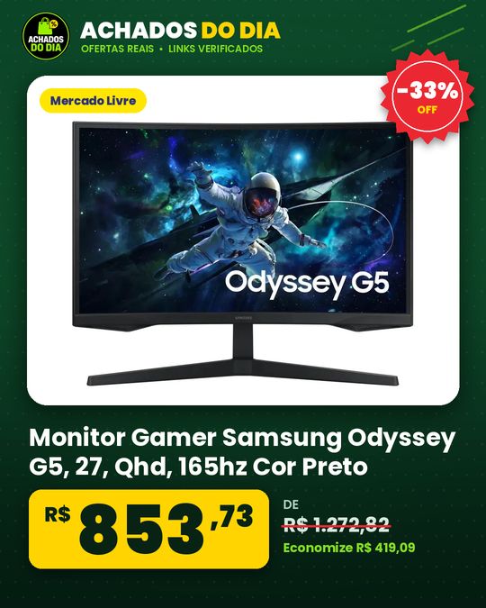 Monitor Gamer Samsung Odyssey G5, 27, Qhd, 165hz Cor Preto