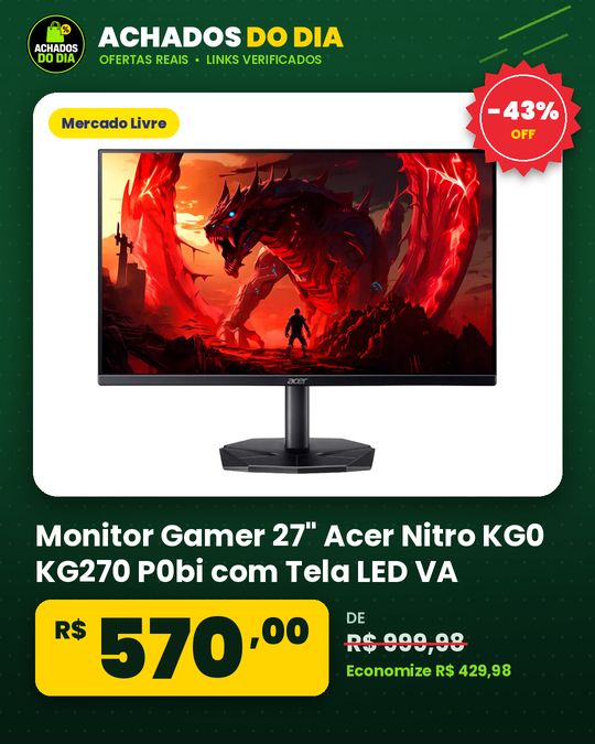 Monitor Gamer 27" Acer Nitro KG0 KG270 P0bi com Tela LED VA Full HD 144Hz 1ms GtoG AMD FreeSync Game Mode 8