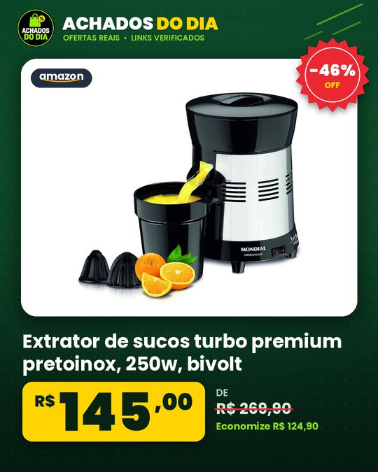 Extrator de sucos turbo premium pretoinox, 250w, bivolt – e-10 – mondial