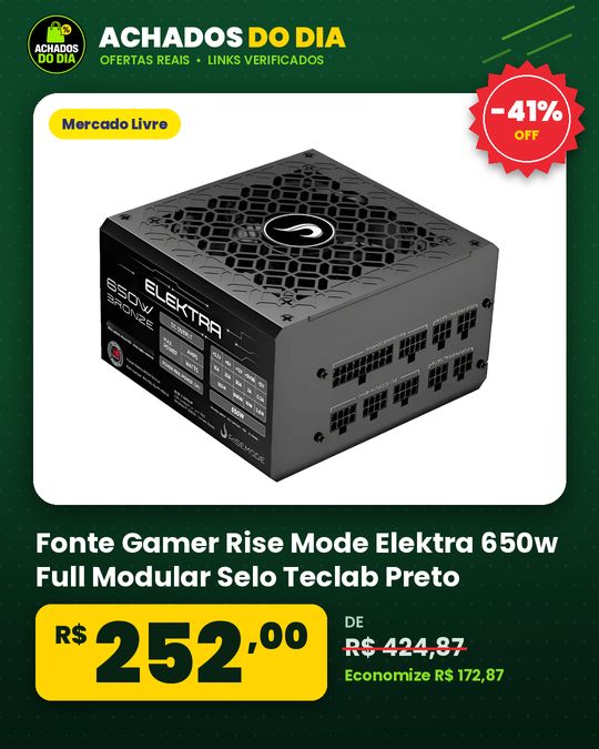 Fonte Gamer Rise Mode Elektra 650w Full Modular Selo Teclab Preto