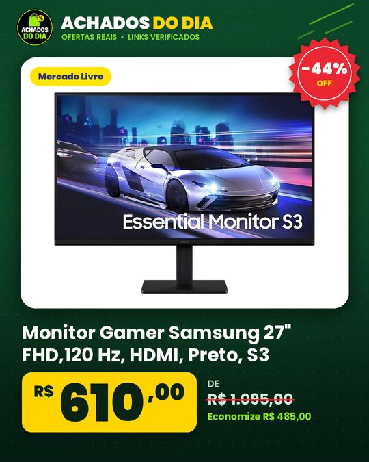 Monitor Gamer Samsung 27" FHD,120 Hz, HDMI, Preto, S3