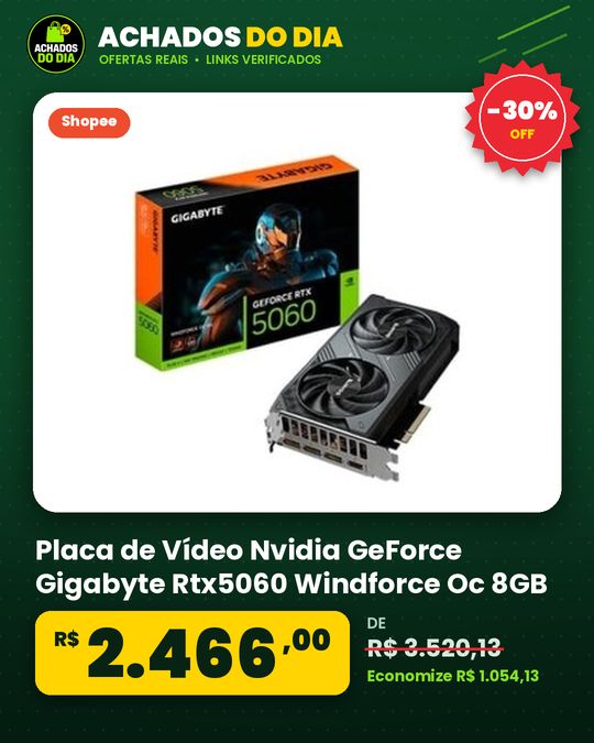 Placa de Vídeo Nvidia GeForce Gigabyte Rtx5060 Windforce Oc 8GB