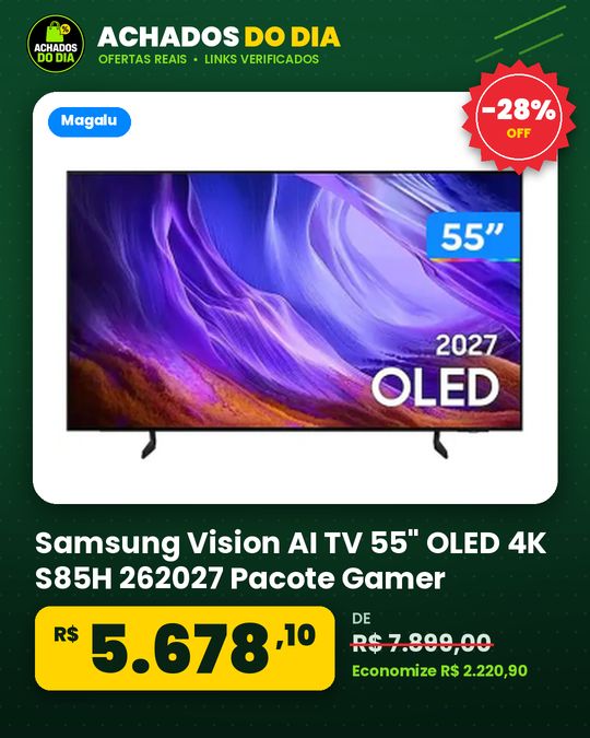 Samsung Vision AI TV 55" OLED 4K S85H 262027 Pacote Gamer Premium G-Sync Vision AI Companion Pro Painel 120hz