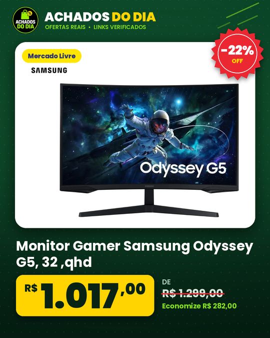 Monitor Gamer Samsung Odyssey G5, 32 ,qhd, 165hz,1ms,hdmi,dp Preto
