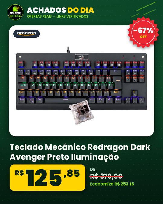 Teclado Mecânico Redragon Dark Avenger Preto Iluminação Rainbow Switch Marrom K568R