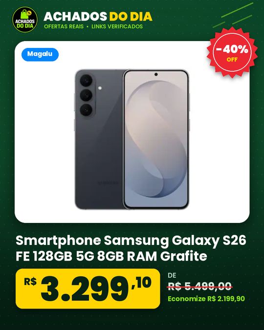 Smartphone Samsung Galaxy S26 FE 128GB 5G 8GB RAM Grafite 67" Câm Tripla + Selfie 12MP