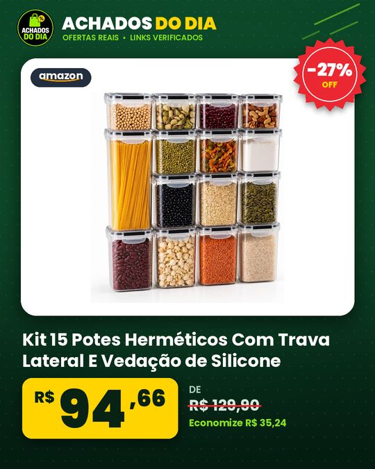 Kit 15 Potes Herméticos Com Trava Lateral E Vedação de Silicone