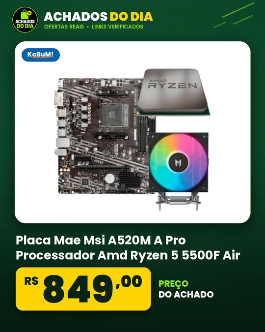Placa Mae Msi A520M A Pro Processador Amd Ryzen 5 5500F Air Cooler Mach1 Artic