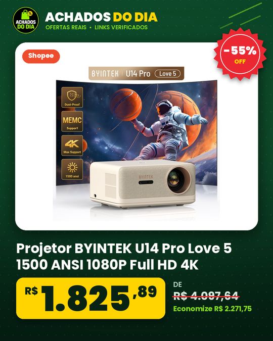 Projetor BYINTEK U14 Pro Love 5 1500 ANSI 1080P Full HD 4K HDR10 MEMC Auto Focus Keystone Android 11