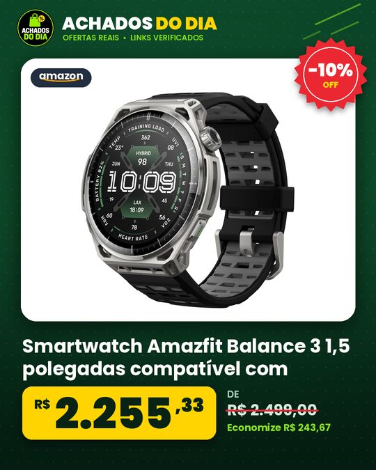 Smartwatch Amazfit Balance 3 1,5 polegadas compatível com iOS e Android 48 mm bateria de 21 dias GPS duplo lanter