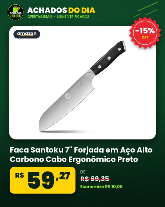 Faca Santoku 7" Forjada em Aço Alto Carbono Cabo Ergonômico Preto