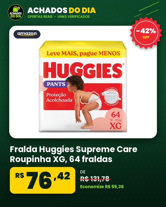 Fralda Huggies Supreme Care Roupinha XG - 64 fraldas