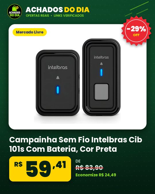 Campainha Sem Fio Intelbras Cib 101s Com Bateria - Cor Preta