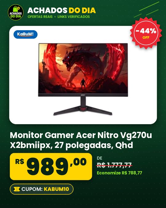 Monitor Gamer Acer Nitro Vg270u X2bmiipx, 27 polegadas, Qhd, Ips, 210Hz, 1ms, FreeSync Premium, Hdr10