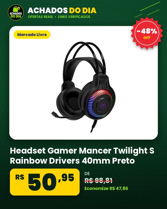 Headset Gamer Mancer Twilight S Rainbow Drivers 40mm Preto