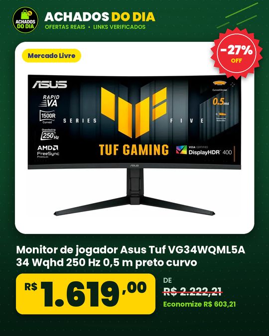 Monitor de jogador Asus Tuf VG34WQML5A 34 Wqhd 250 Hz 0,5 m preto curvo