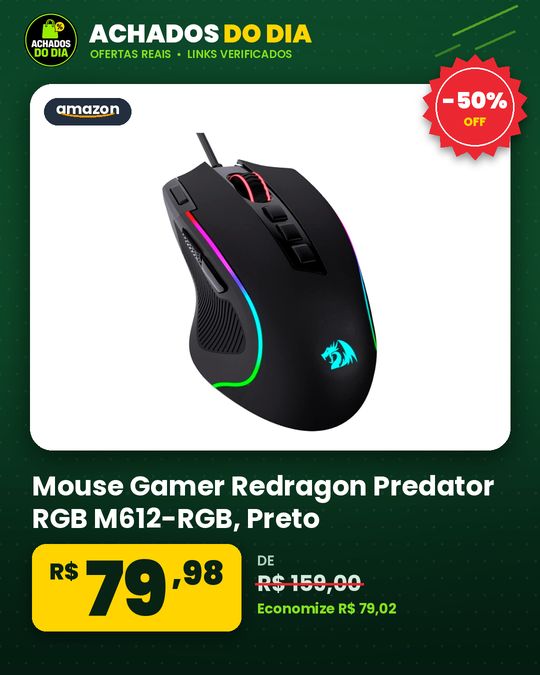 Mouse Gamer Redragon Predator RGB M612-RGB, Preto
