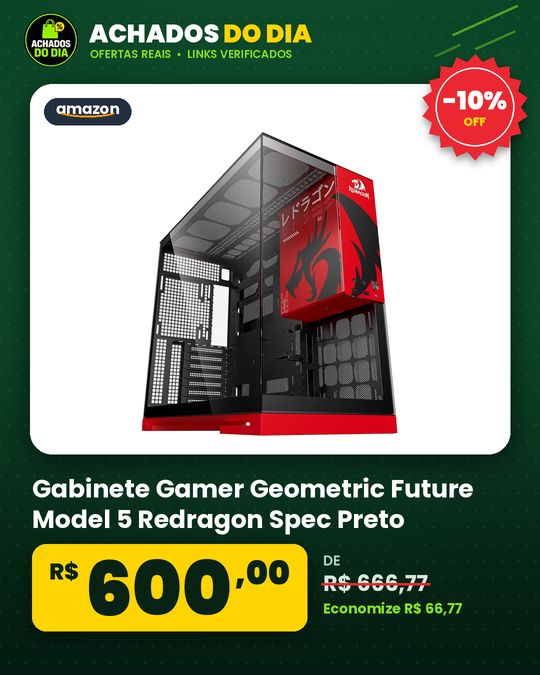 Gabinete Gamer Geometric Future Model 5 Redragon Spec Preto e Vermelho ATX Sem Fans Plataforma para Action