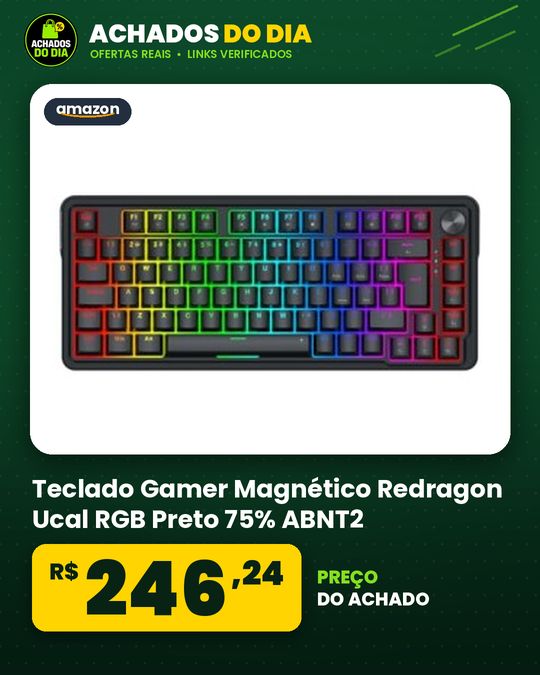 Teclado Gamer Magnético Redragon Ucal RGB Preto 75% ABNT2 8K Polling Rate K673RGB-M