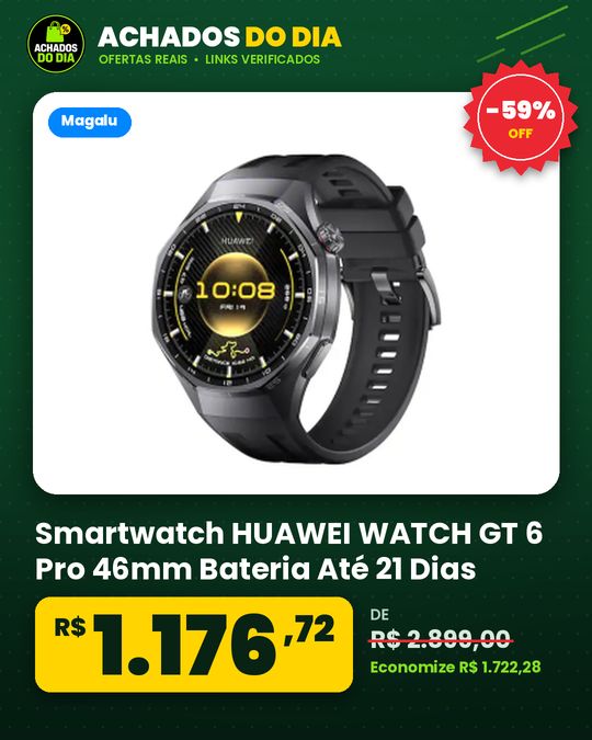 Smartwatch HUAWEI WATCH GT 6 Pro 46mm Bateria Até 21 Dias Esportes Análise ECG Preto
