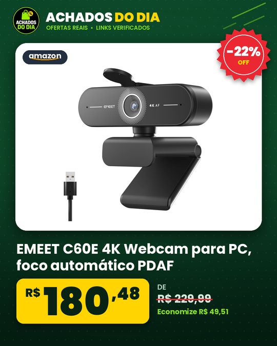 EMEET C60E 4K Webcam para PC, foco automático PDAF, microfones duplos com cancelamento de ruído, FOV de 73°