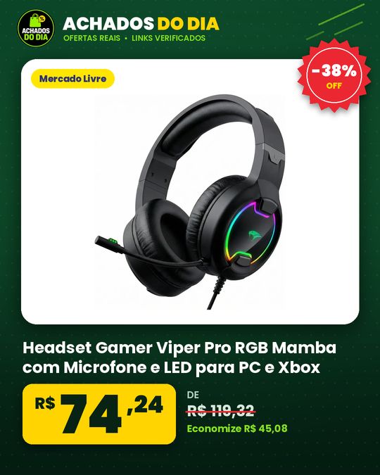 Headset Gamer Viper Pro RGB Mamba com Microfone e LED para PC e Xbox