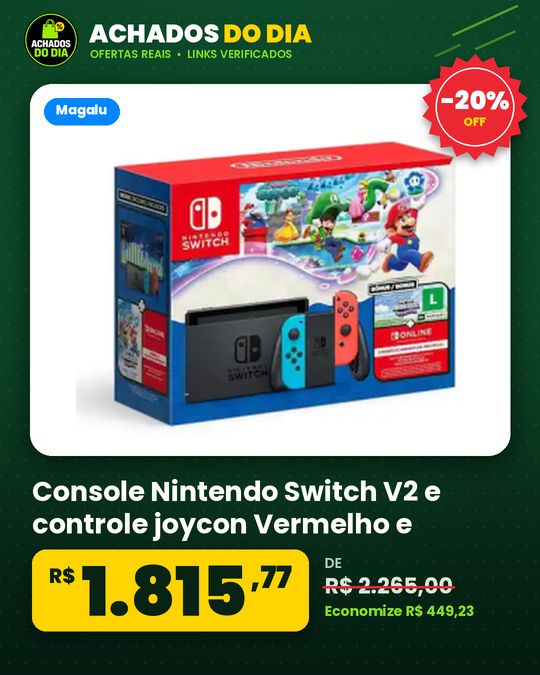 Console Nintendo Switch V2 e controle joycon Vermelho e Azul + Super Mario Bros Wonder