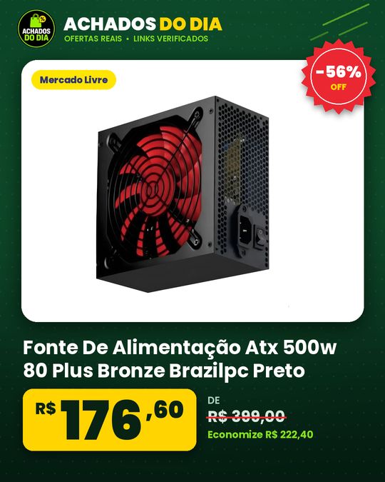 Fonte De Alimentação Atx 500w 80 Plus Bronze Brazilpc Preto