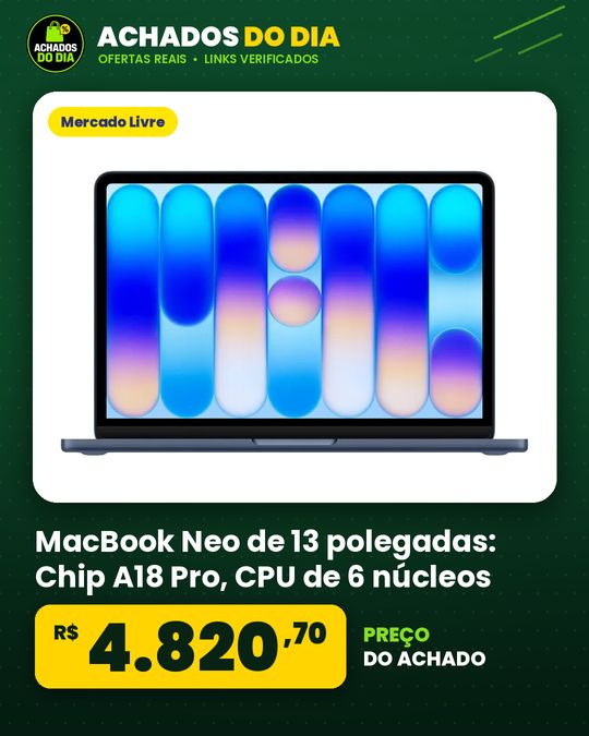 MacBook Neo de 13 polegadas: Chip A18 Pro, CPU de 6 núcleos, GPU de 5 núcleos, 256GB - Índigo
