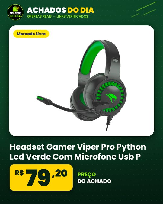 Headset Gamer Viper Pro Python Led Verde Com Microfone Usb P