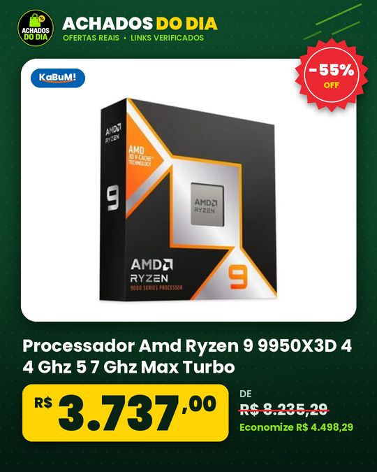 Processador Amd Ryzen 9 9950X3D 4 4 Ghz 5 7 Ghz Max Turbo Cache 144 MB 16 Nucleos 32 Threads Am5 Com Video