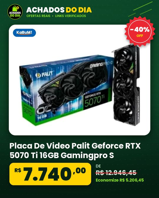Placa De Video Palit Geforce RTX 5070 Ti 16GB Gamingpro S Gddr7 256Bits Ne7507T019T2 Gb2031U