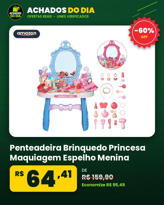 Penteadeira Brinquedo Princesa Maquiagem Espelho Menina Acessórios Faz de Conta (Azul)