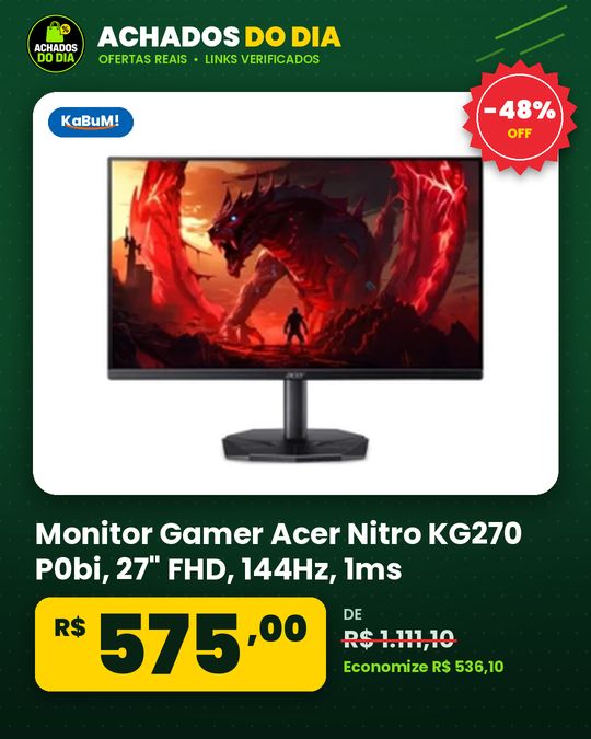 Monitor Gamer Acer Nitro KG270 P0bi, 27" FHD, 144Hz, 1ms, HDMI, Preto UM.HX0AA.011
