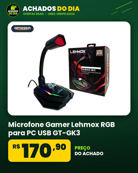 Microfone Gamer Lehmox RGB para PC USB GT-GK3