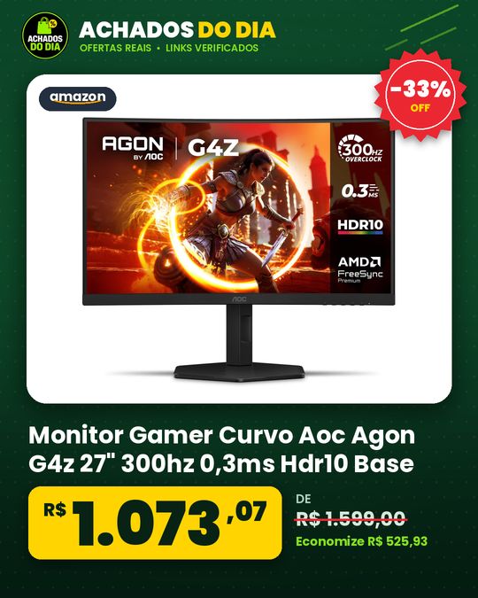 Monitor Gamer Curvo Aoc Agon G4z 27" 300hz 0,3ms Hdr10 Base Ajustável C27g4zp