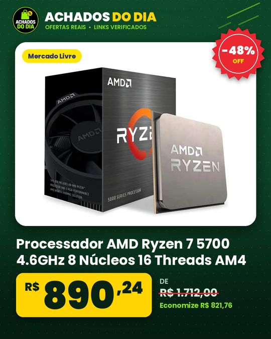 Processador AMD Ryzen 7 5700 4.6GHz 8 Núcleos 16 Threads AM4
