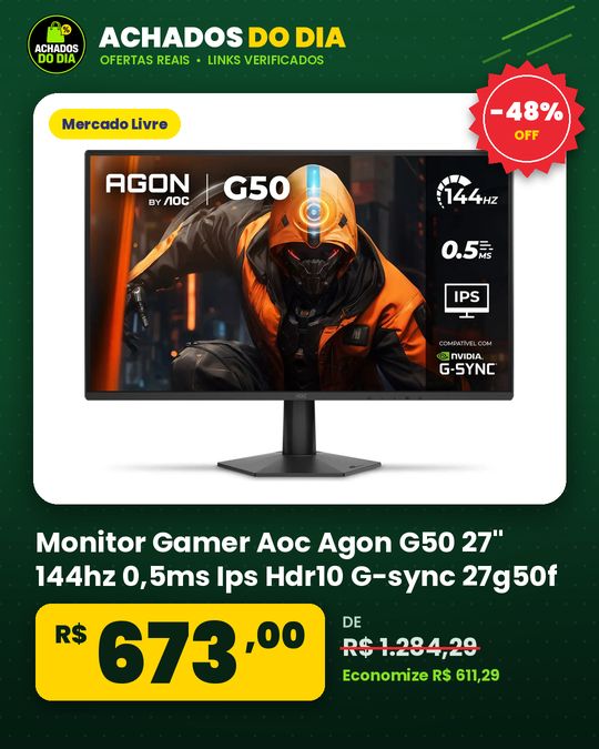 Monitor Gamer Aoc Agon G50 27" 144hz 0,5ms Ips Hdr10 G-sync 27g50f