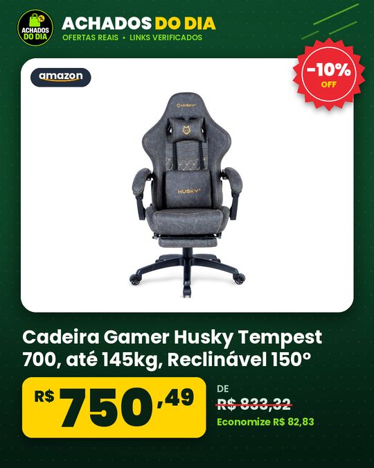 Cadeira Gamer Husky Tempest 700, até 145kg, Reclinável 150°, Almofadas, Descanso para os Pés