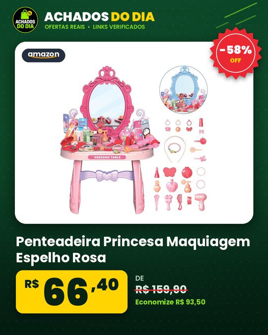Penteadeira Princesa Maquiagem Espelho Rosa