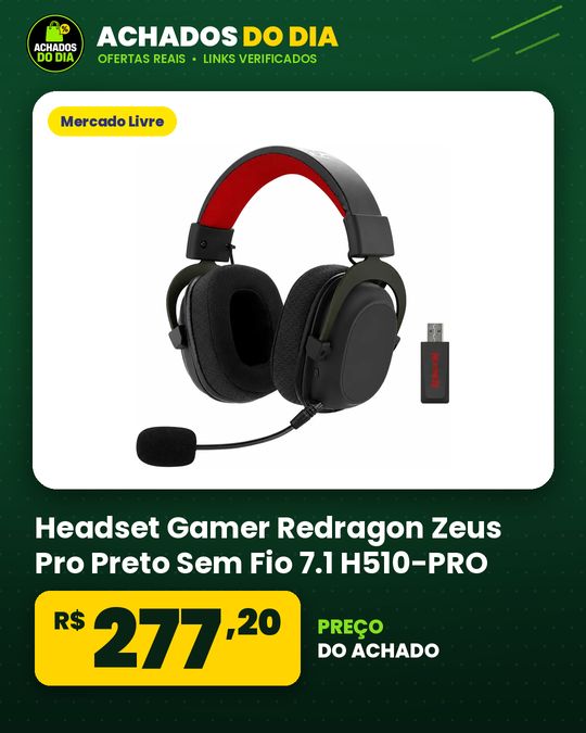 Headset Gamer Redragon Zeus Pro Preto Sem Fio 7.1 H510-PRO