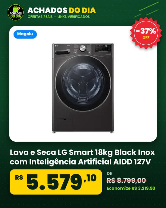 Lava e Seca LG Smart 18kg Black Inox com Inteligência Artificial AIDD 127V - WD18BV2S6B